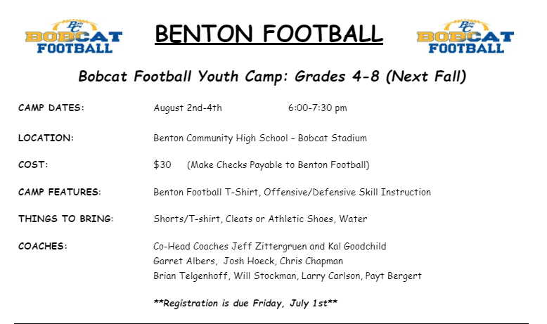 Benton community Youth Football Camp 2022