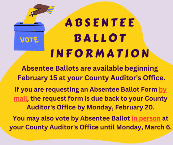 Absentee REQUEST Ballot Forms Are Due To Your County Auditor's Office ...