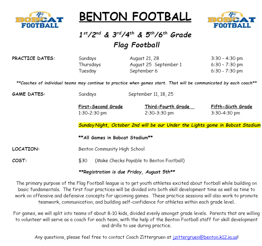 Benton Community Flag Football Flyer 2022