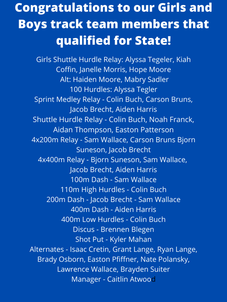 Benton Community Boys and Girls Track State Qualifiers